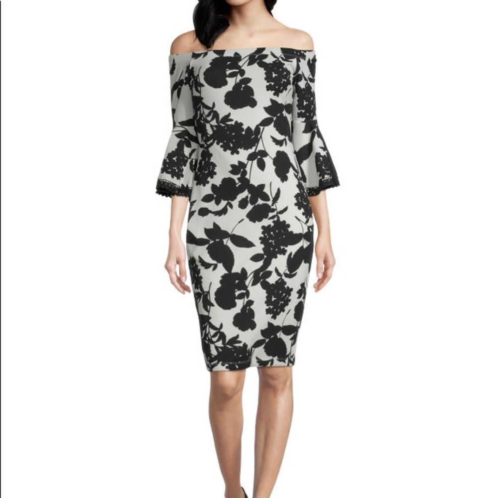PremierAmour 3/4 Bell Sleeve Floral Sheath Dress